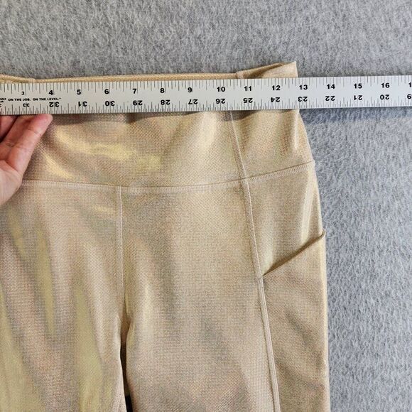 Fabletics Leggings Womens S Cream Micro Polka Dot Shiny Shimmer Pockets Ankle - Picture 9 of 14